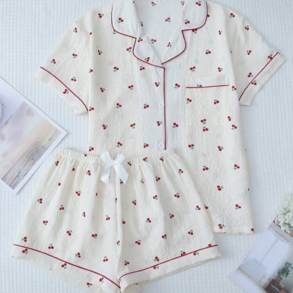 Ensemble De Vêtements De Nuit Doux Imprimé Cerise
