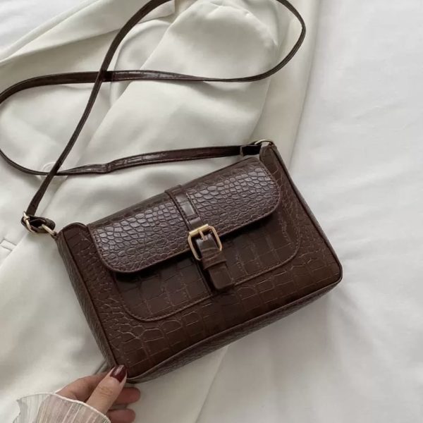 Sac Carré À Rabat Minimaliste En Crocodile Imprimé Avec Boucle En Relief, Sac À Bandoulière Carré En Relief En Crocodile Tendance, Sac À Bandoulière Uni En Couleur, Sac À Main Avec Décoration À Boucle