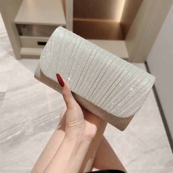 1 pièce Sac pochette de luxe en métal avec design plissé brillant, accessoire étincelant pour robe de soirée formelle, sac à main élégant et chic pour femme pour mariage romantique, danse de gala, fête, anniversaire, avec chaîne amovible