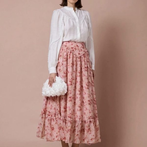 Enchnt Jupe courte casual évasée à imprimé floral tout-sur-tout pour femmes