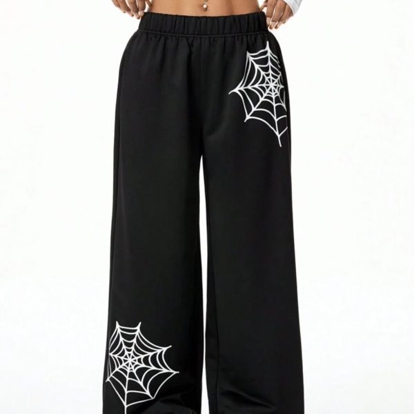 SHEIN EZwear 1 pièce Pantalon de survêtement imprimé toile d'araignée décontracté pour le port extérieur