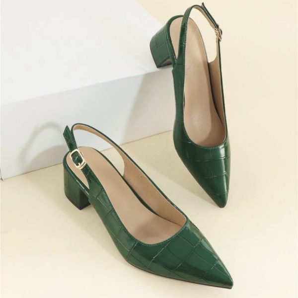 Femme En Relief De Crocodile Escarpins , À Bout Pointu À Talons Épais Escarpins À Bride Arrière