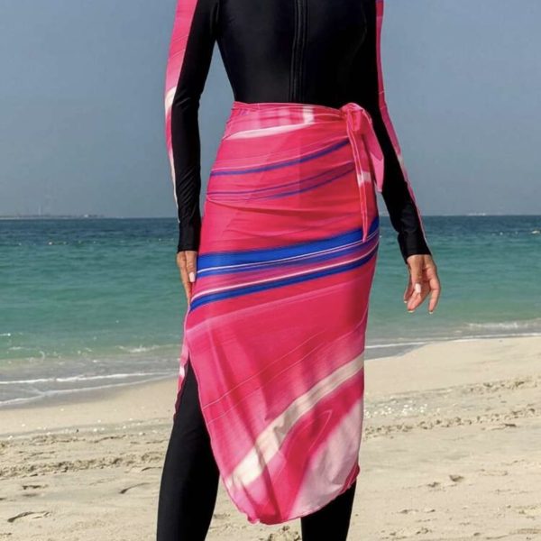 Swim Shayni Femmes Maillot de bain une pièce avec fermeture éclair, pantalon et jupe cache-maillot, motif marbre patchwork bicolore, vêtement d'été pour plage et vacances, style arabe