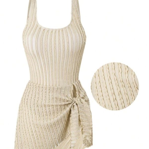 SHEIN Robe maillot de bain une pièce en tissu spécial de couleur unie, style décontracté plage et villégiature, pour l'été