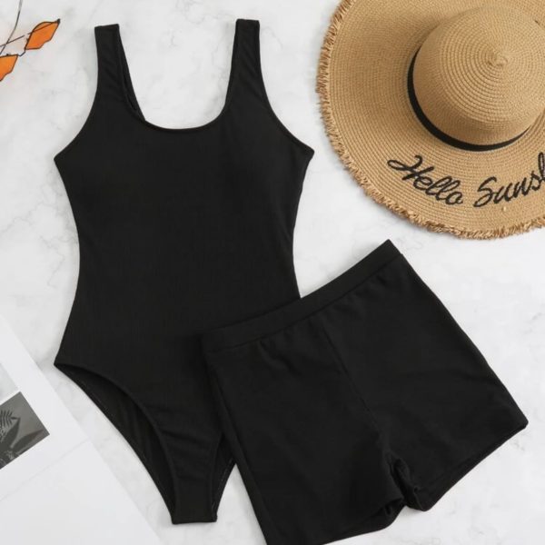 SHEIN Swim Maillot de bain une pièce côtelé & Short