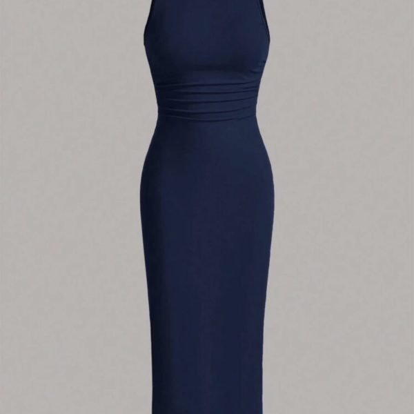 SHEIN EZwear Robe d'été avec taille froncée unie, robes d'été pour femmes