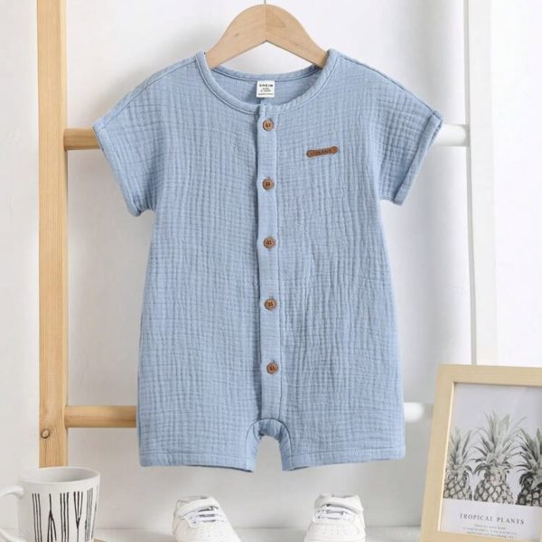 SHEIN Nouveau-né bébé garçon mignon, ensemble casual couleur unie, body à manches courtes et short, été