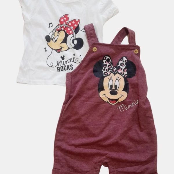 Jolie salopette et t shirt Mickey couleur bordeaux