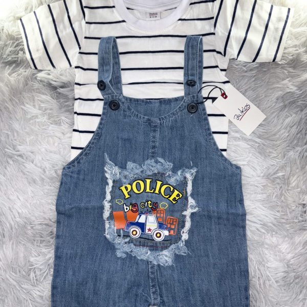 Jolie salopette jean police avec t-shirt