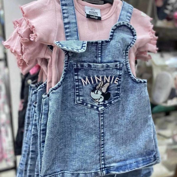 Salopette Minnie mouse en jean et t shirt rose