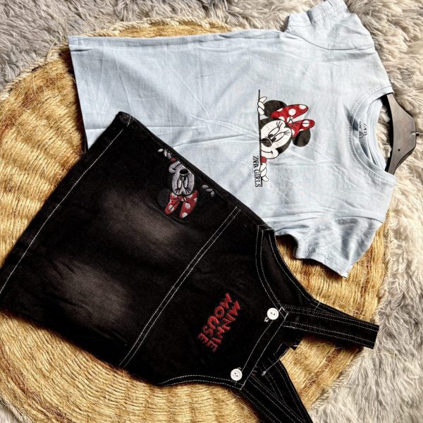 Jolie salopette minnie mouse noir en jean et t shirt bleu