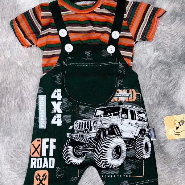 Jolie salopette camion garçon vert