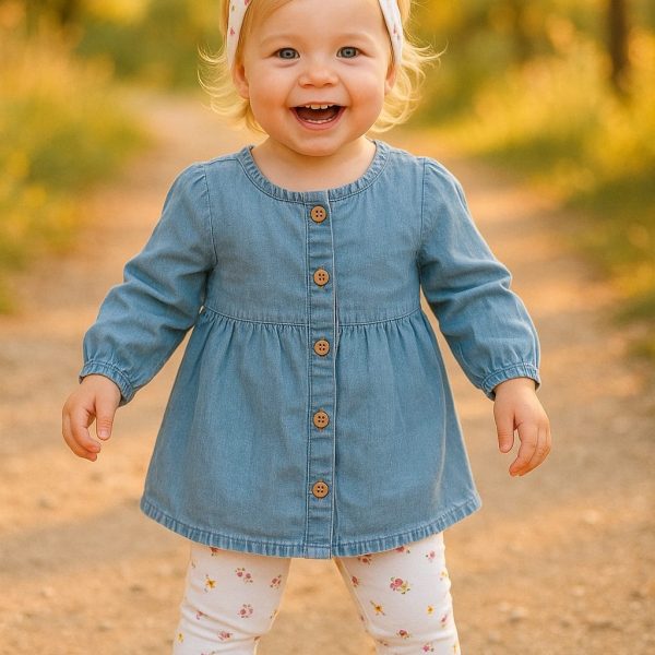 Ensemble fille pantalon robe Jean et bandeau