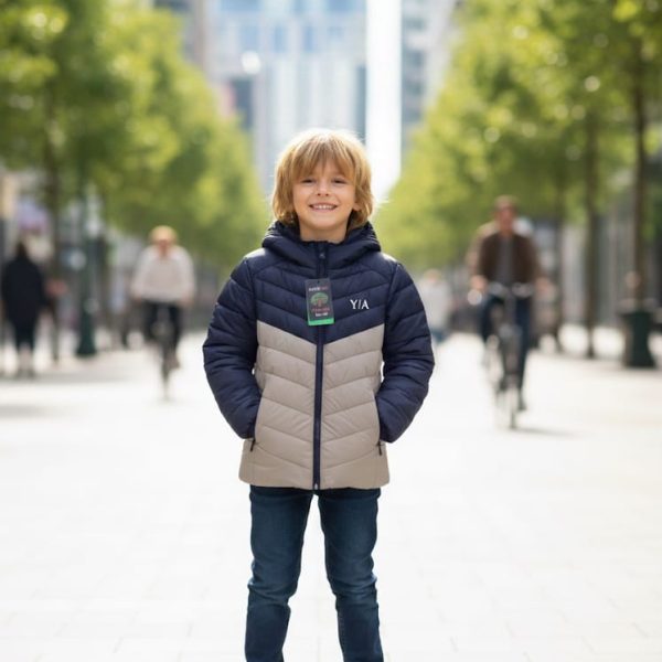 Doudoune hivernale avec capuche bleu et gris