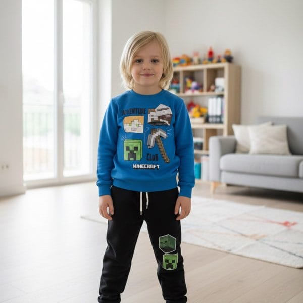 Jogging enfant garçon Minecraft bleu et noir