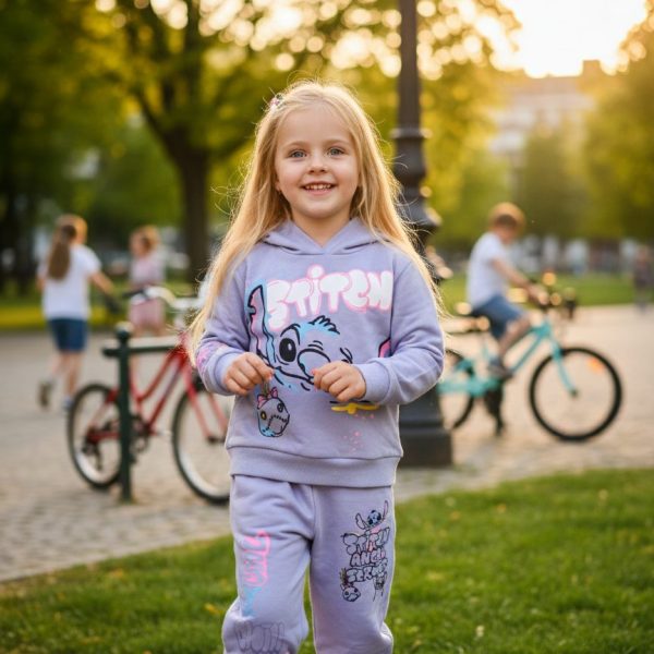 Jogging fille stitch Violet avec capuche