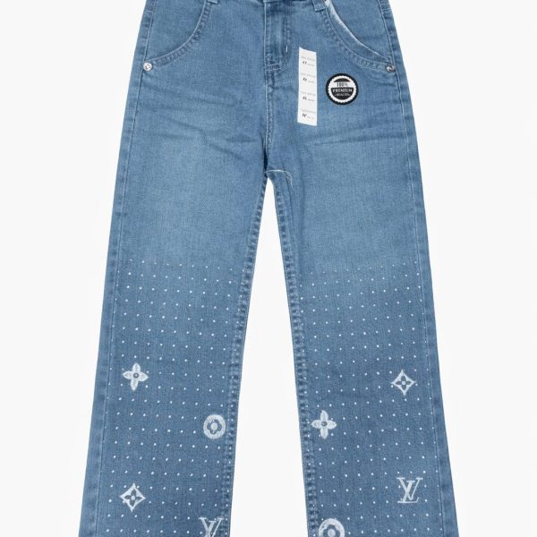 LOUIS VUITTON - Jean fille bleu clair à motifs iconiques