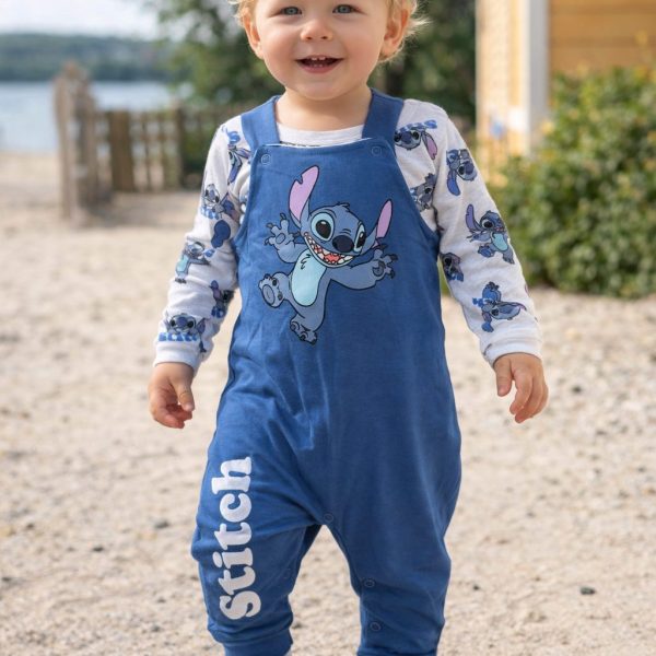 2pcs salopette enfant Stitch bleu avec Pull