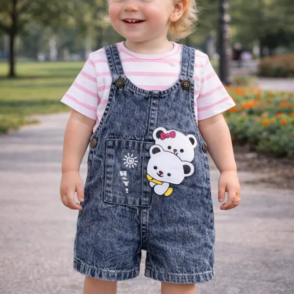 salopette jean ourson avec t-shirt rose