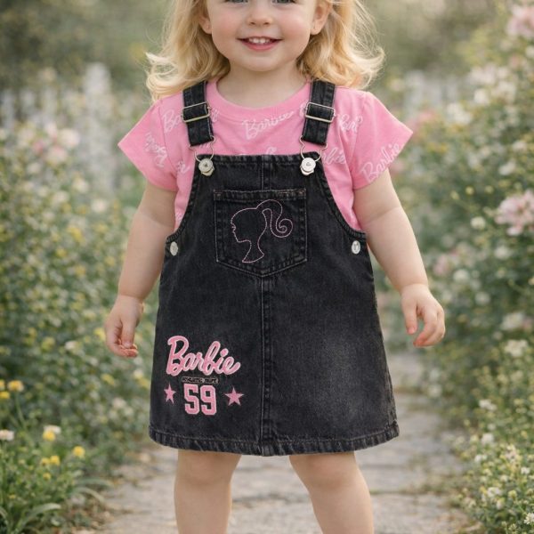 Salopette robe Barbie en jean et t shirt rose