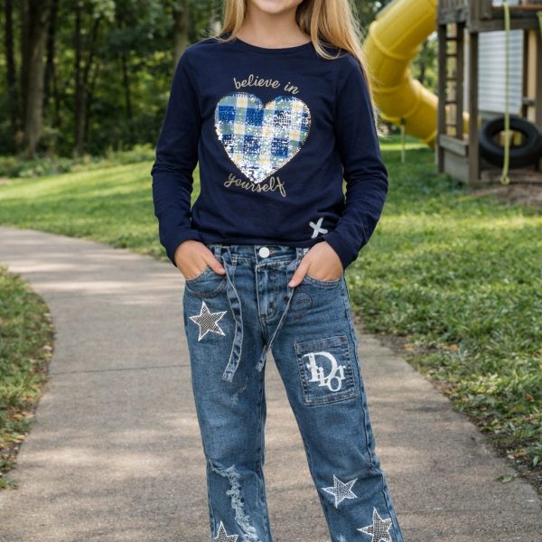 2pcs Pull  + Jean bleu dior