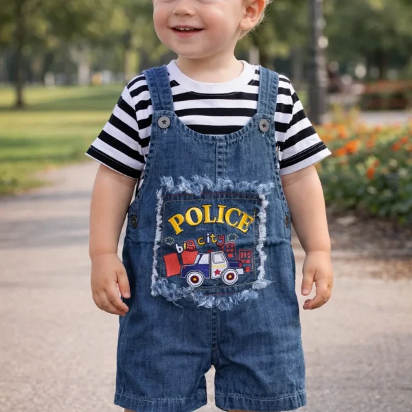 Jolie salopette jean police avec t-shirt