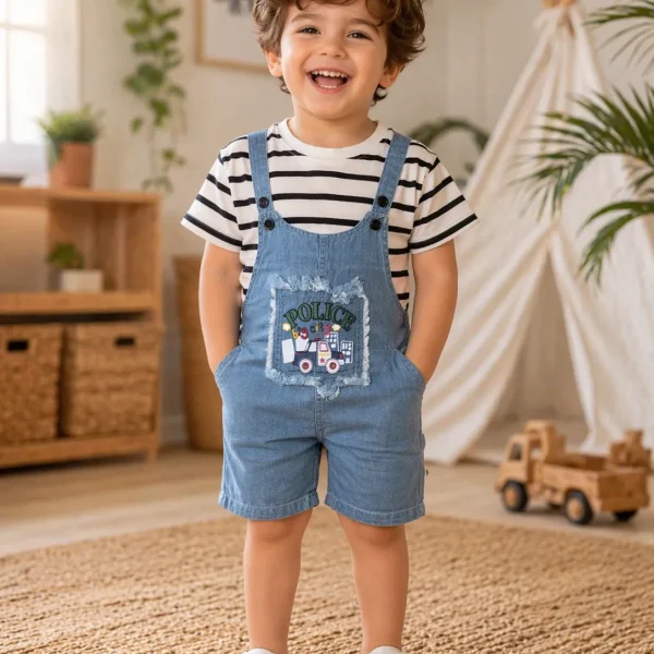 salopette jean police avec t-shirt