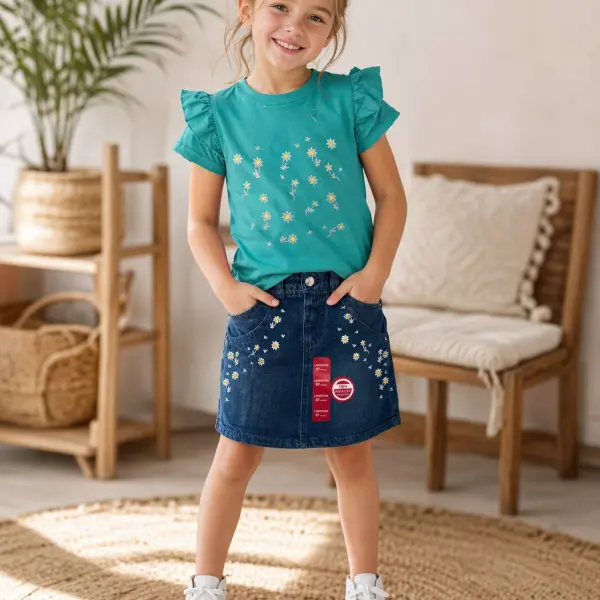 Ensemble fille pull + jupe jean kiabi