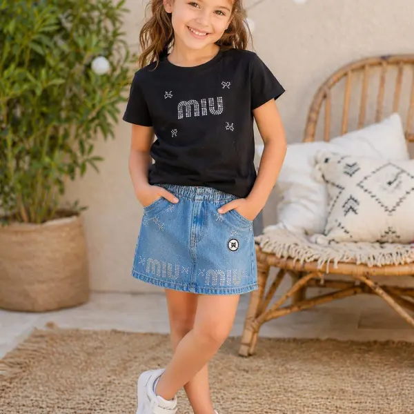 Ensemble fille pull + jupe jean miu miu