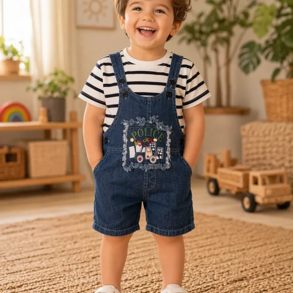 Jolie salopette jean police avec t-shirt