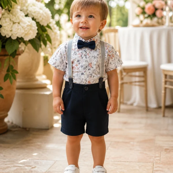 Jolie salopette avec chemise et cravate papillon