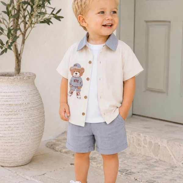 3 pieces Ensemble , t-shirt chemise et short toile