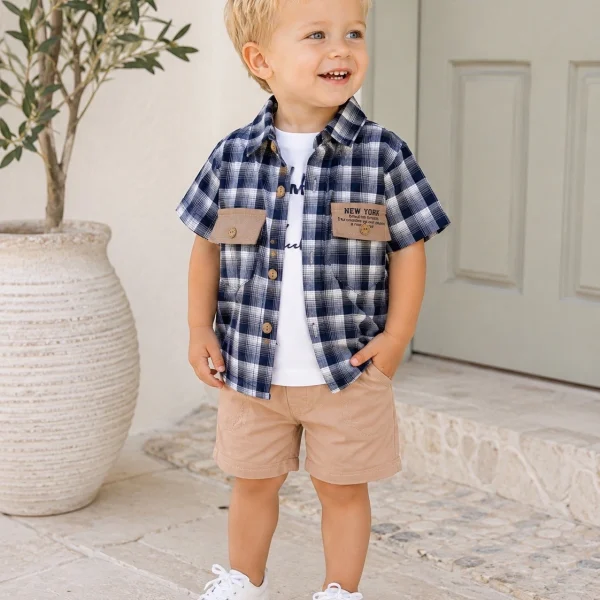 3 pieces Ensemble , t-shirt chemise et short toile