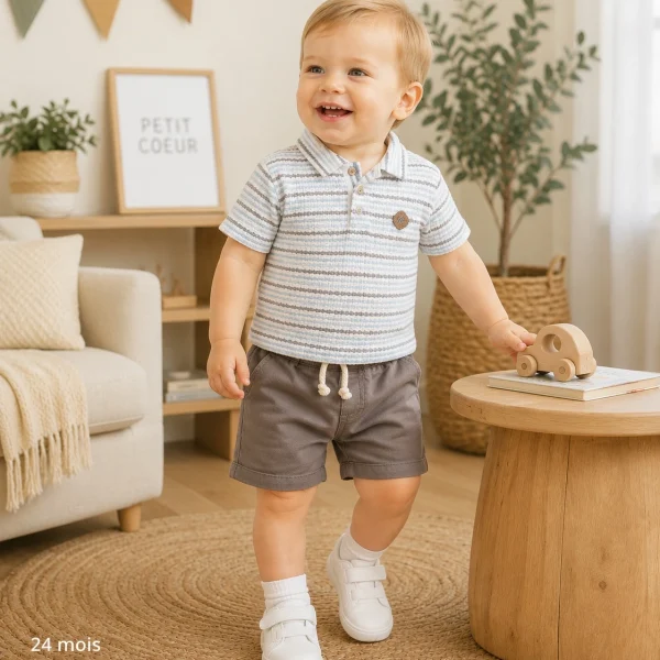 Ensemble Bébé Garçon Bleu Clair avec Short Gris