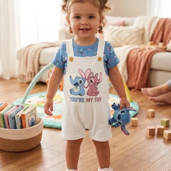 2pcs; salopette et t shirt Stitch Disney