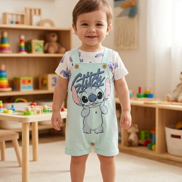 2pcs; salopette et t shirt Stitch Disney