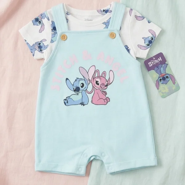 2pcs; salopette et t shirt Stitch Disney